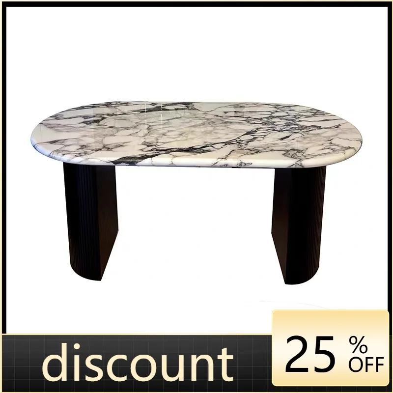 

LTT marble dining table oval peninsula dining table antique retro dining table and chair combination