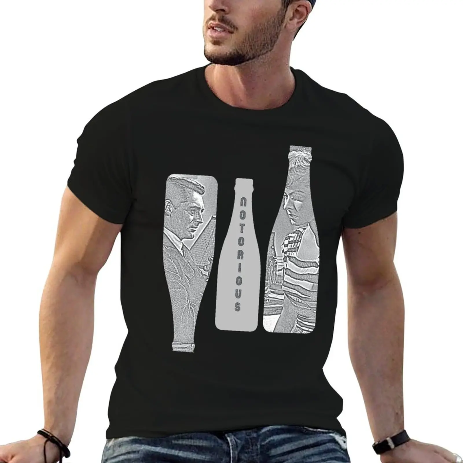 Alfred Hitchcock, Notorious, Black and White Thriller, Officially Licensed Fan Art T-Shirt Casual Graphic Print Tee