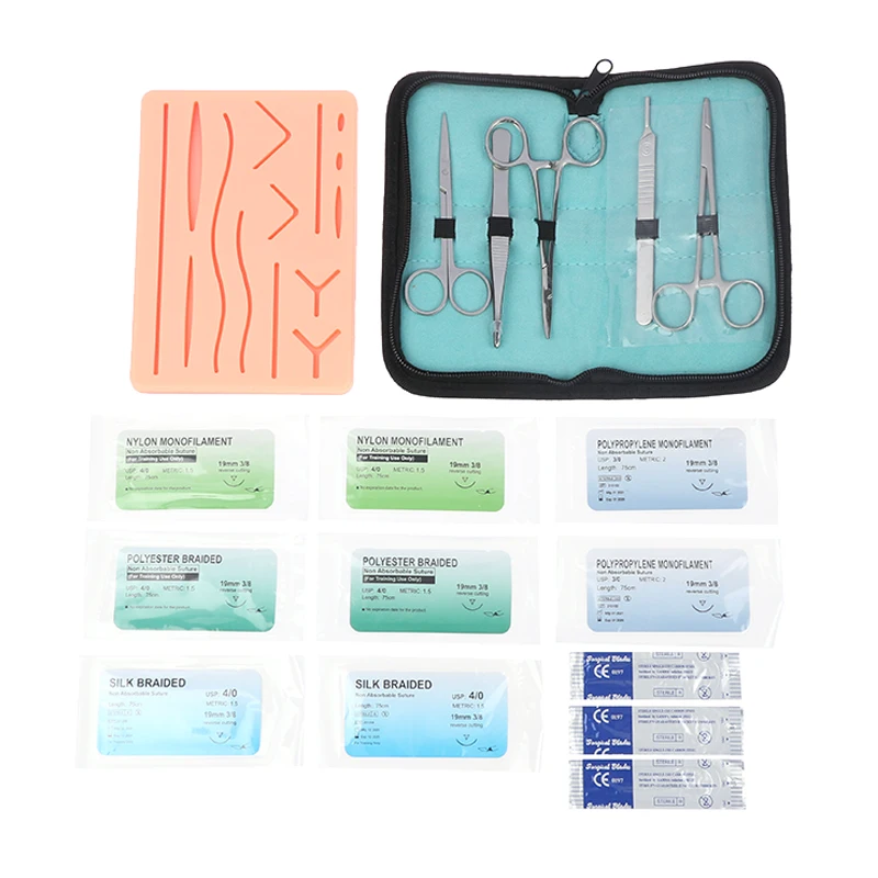 Kit de práctica de sutura quirúrgica para estudiantes de medicina, modelo de entrenamiento quirúrgico, juego de herramientas, tijeras, equipo