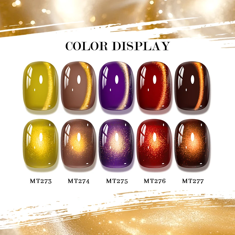 7ml Wealthy Glow Magnetic Cat Eye Gel Polish Glitter Gold Holographic Magnetic Summer Nail Polish Soak Off UV Transparence Gel