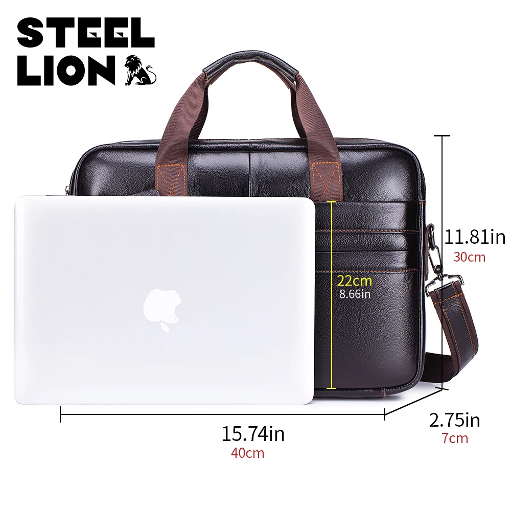 Valigetta da uomo in pelle STEEL LION, borsa da ufficio aziendale di grande capacità, borsa per computer in pelle di vacchetta, può essere portata a mano o a spalla