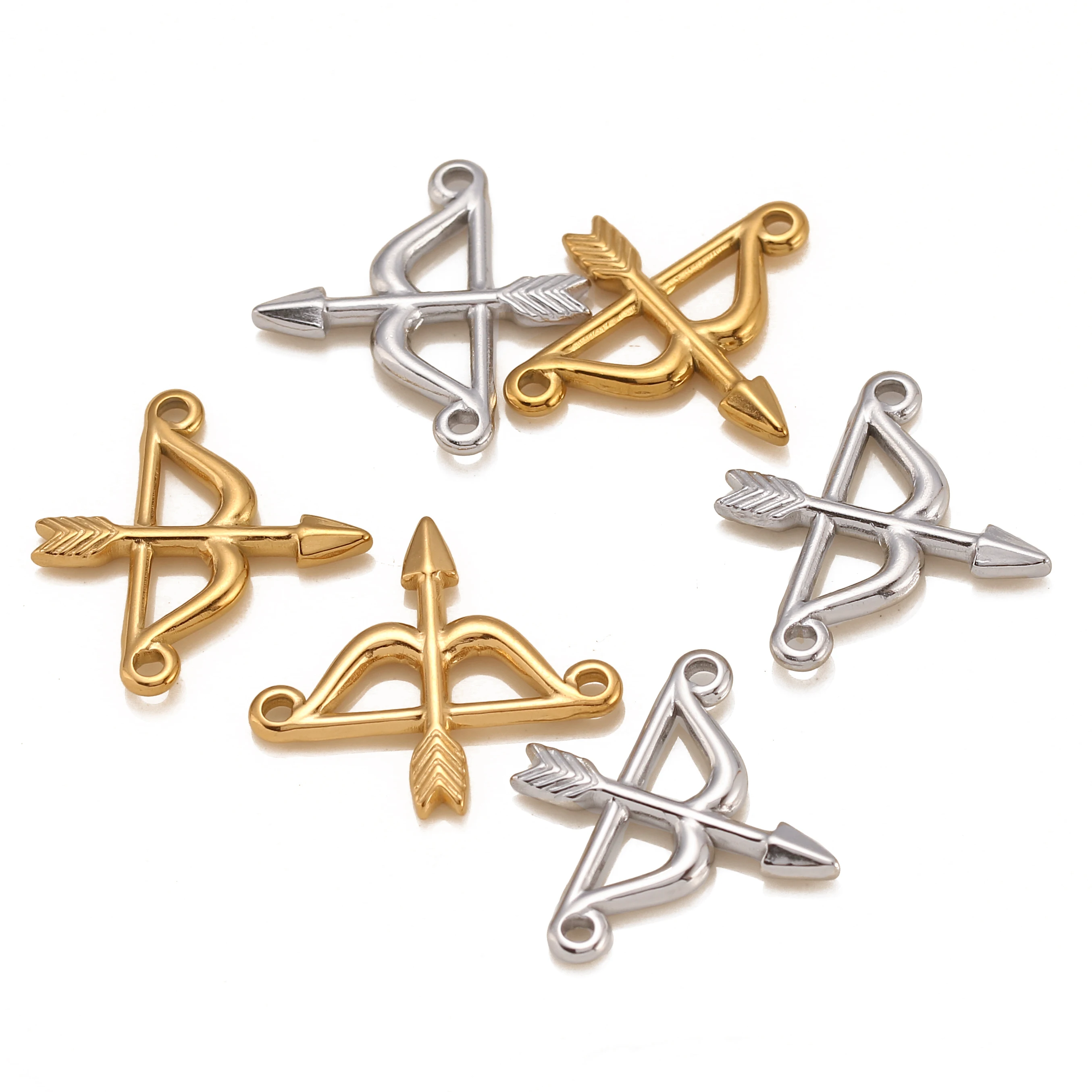 3Pcs/Lot Stainless Steel PVD Plated Bow and Arrow Charms Pendants DIY Jewelry Making Handmade Craft Accessory Wholesale Finding