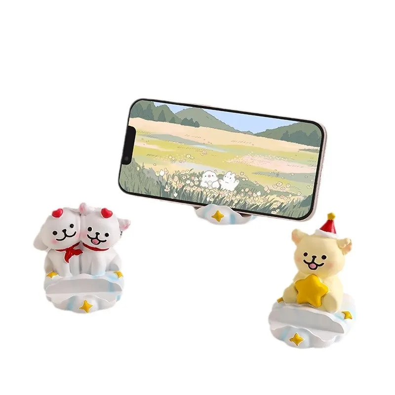 

Cartoon Cute Puppy Happy Pile Puppy Phone Stand Office Desktop Small Ornament Workstation Good Items Birthday Gift Two Pack