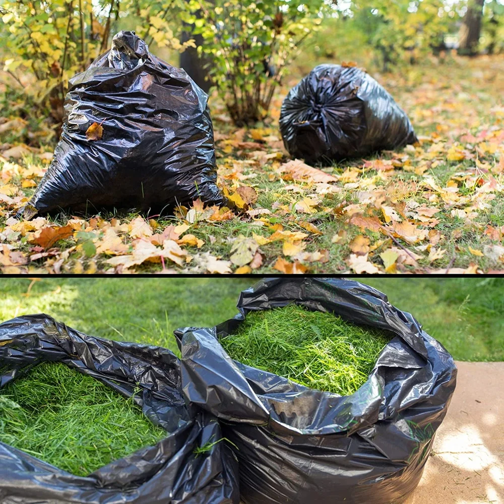 Bolsas de limpieza de hojas de césped de 39 galones, bolsas de basura negras resistentes de 1,5 mil, 100 unidades con lazos giratorios, residuos de patio