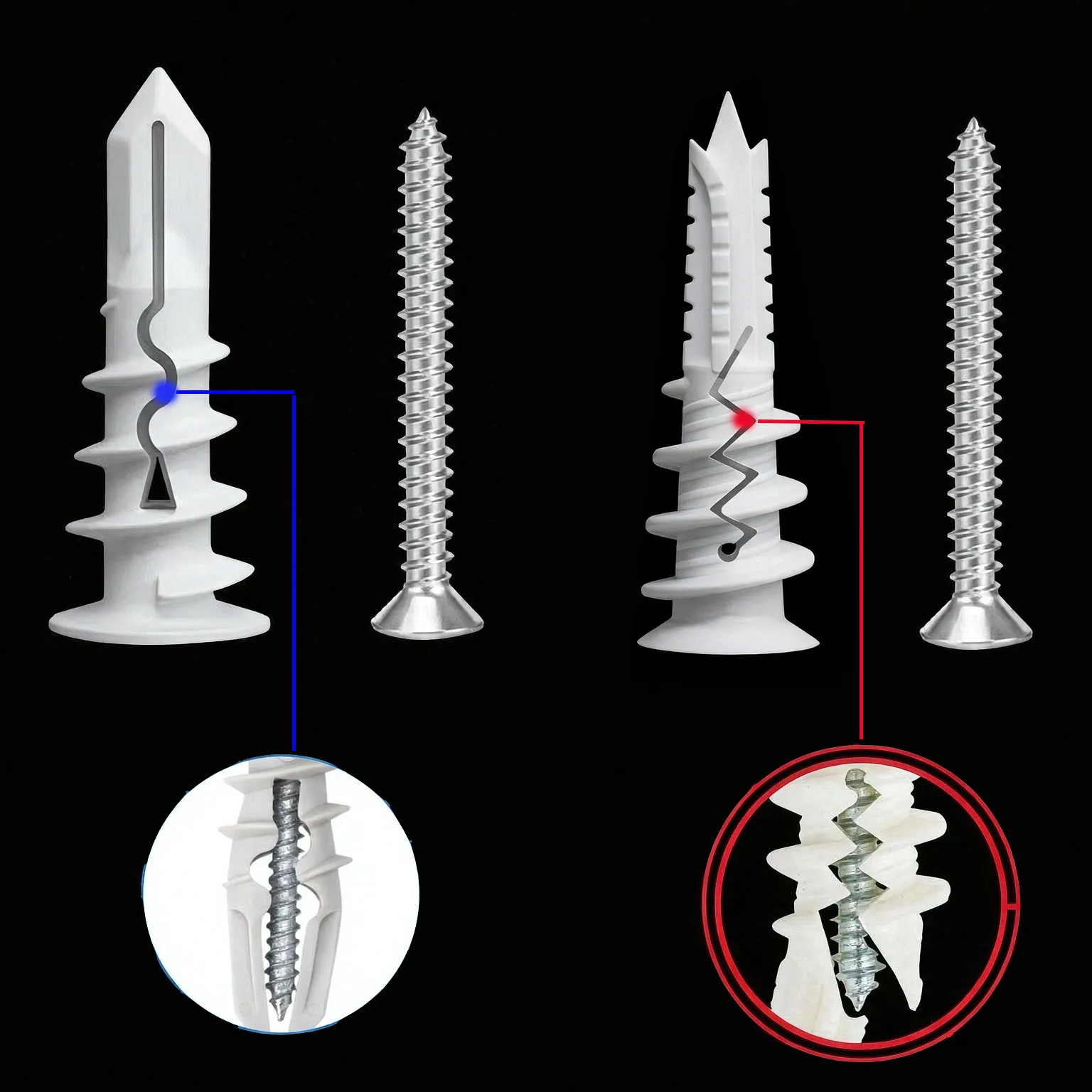 5-100 Sets Self Drilling Drywall Anchors with Screws Anti-Spin Grip Nylon Wall Anchors No Pre-Drill Wall Anchor Kit