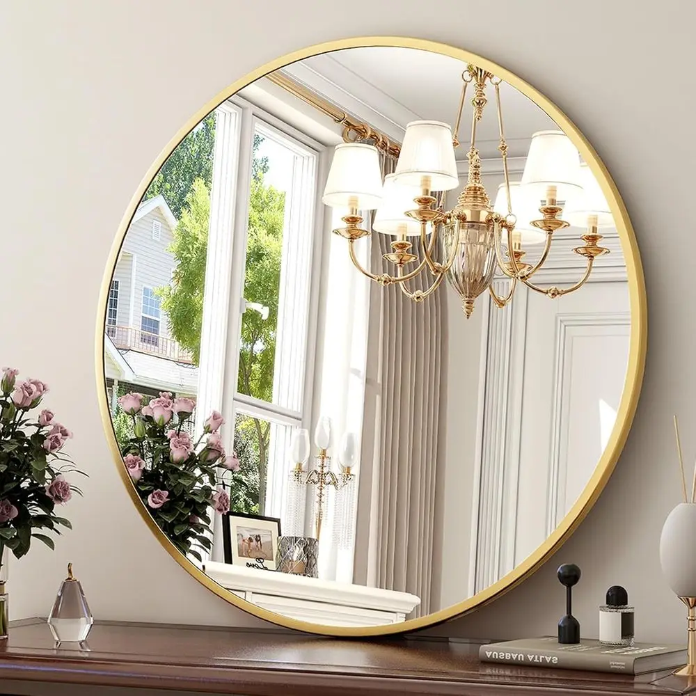 

30 Inch Circular Mirror - Wall Decor for Bathroom, Entryway, Living Room, Matte Gold Finish