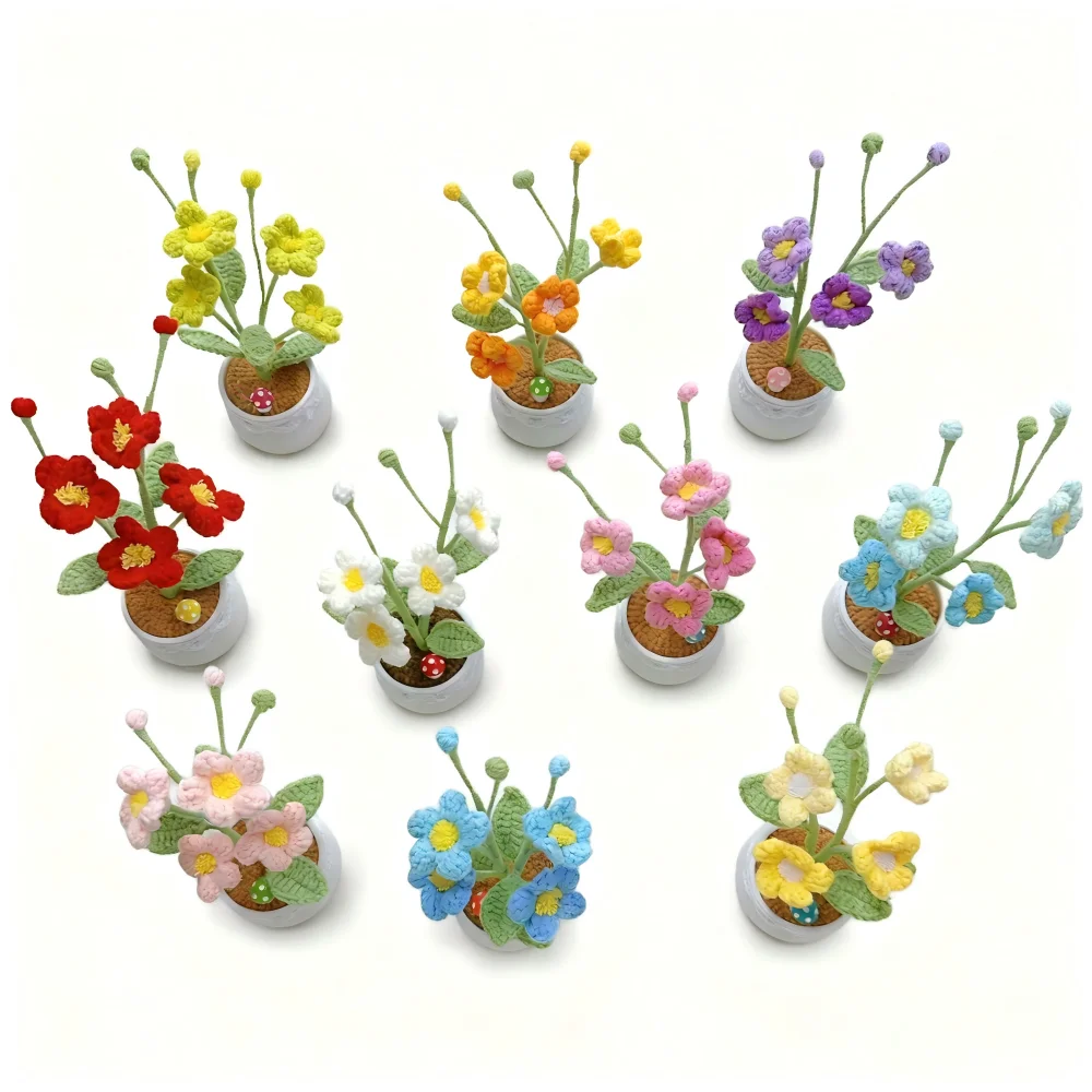 Gancho hecho a mano terminado, flor de hierba Oxalis, flor de simulación de cerámica, decoración del hogar, decoración de boda