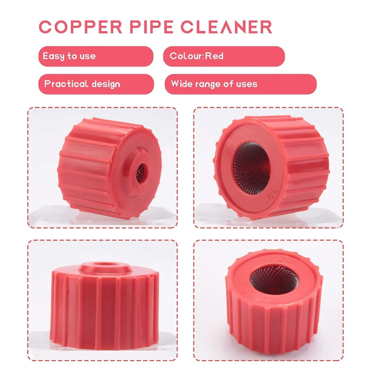 3pcs Copper Pipe Cleaner Set 1/2 Inch, 3/4 Inch and 1 Inch Copper Tube Brush Plumbing Cleaning Brush