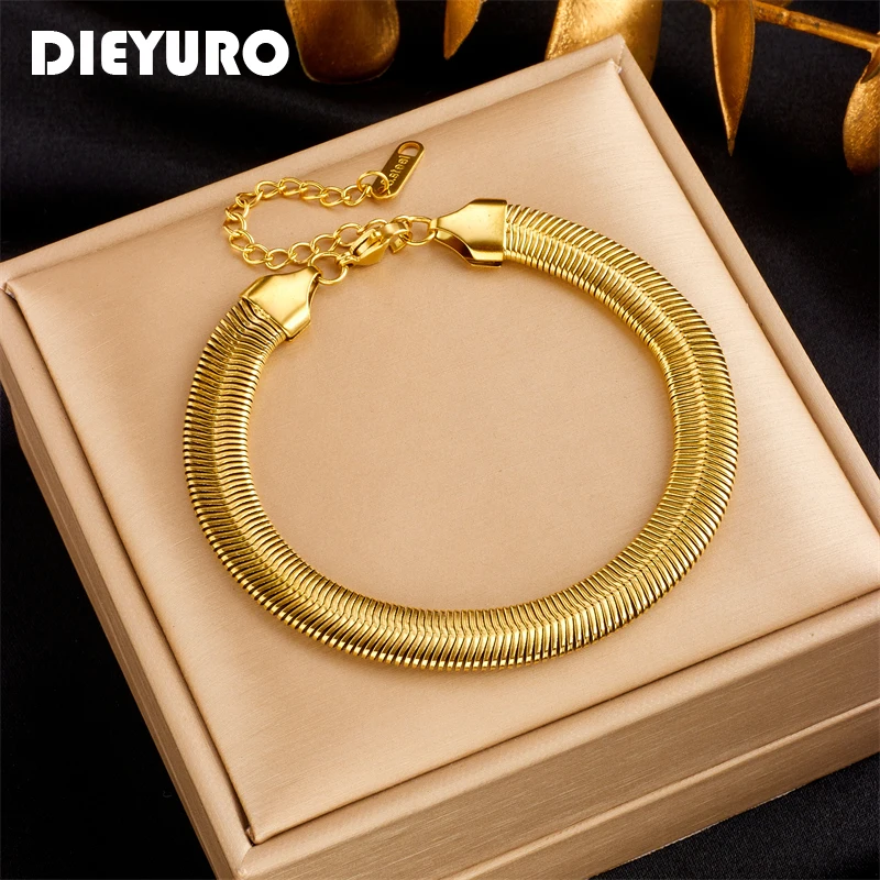 

DIEYURO 316L Stainless Steel Thick Snake Chain Bangles Bracelet For Women Girl New Trend Gold Silver Color Wrist Jewelry Gift