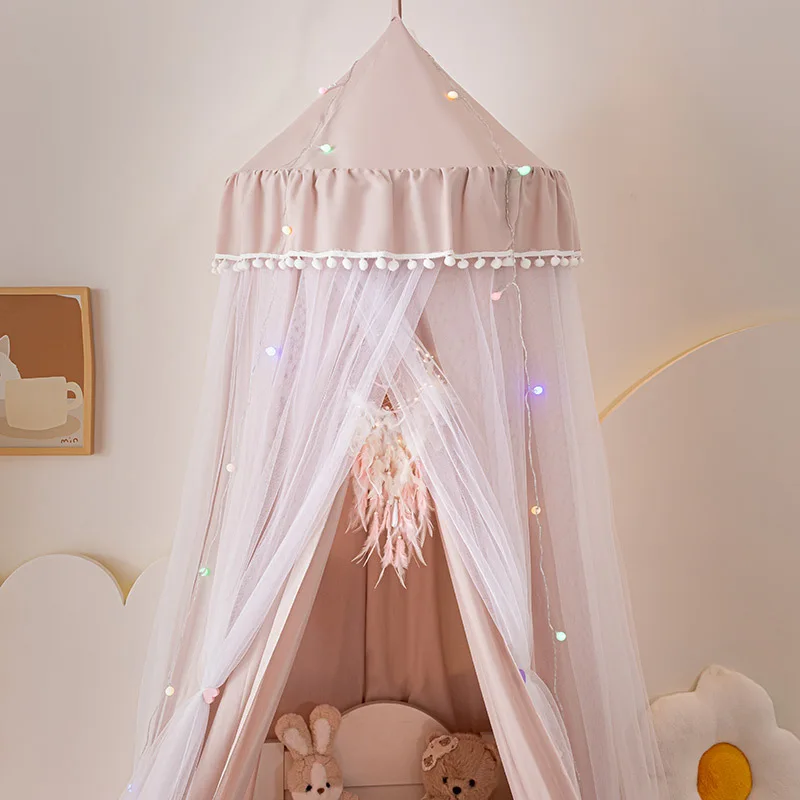 

Children Bed Canopy Mosquito Net Light Blocking Wind Proof Bed Curtain Indoor Bedside Tent Ceiling Hanging Fabric for Baby Kids
