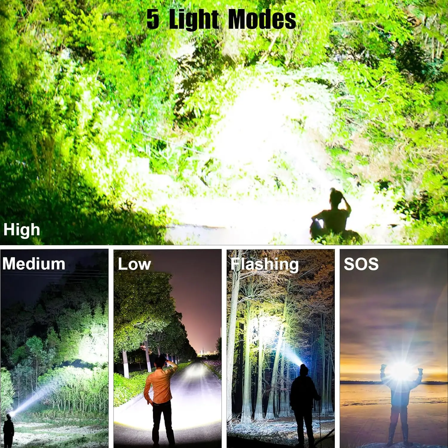 LED Rechargeable Headlamp, 90000 Lumens Super Bright with 5 Modes and IPX6 Level Waterproof USB Rechargeable Headlamp Camping