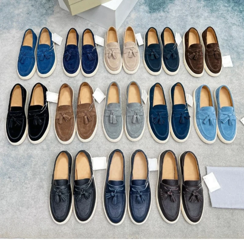 2024 new men\'s flat soles lazybones loafers anti-velvet four-season casual leather shoes luxury high-end lightweight soft soles