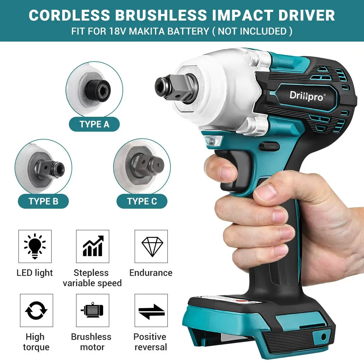 800N.m 2 In1 avvitatore elettrico senza spazzole 1/2 "cacciavite elettrico a batteria 1/4" trapano elettrico per batteria Makita 18V