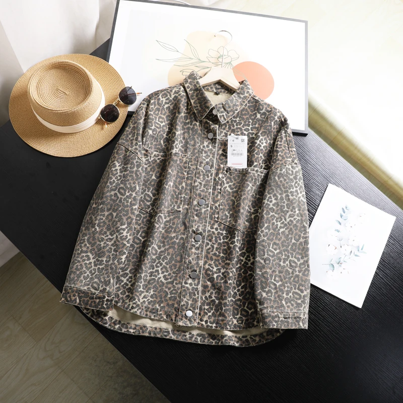 

Faionable джинсовое женское длинное пальто с животным принтом и одной пуговицей, осеннее новое поступление, повседневный женский топ