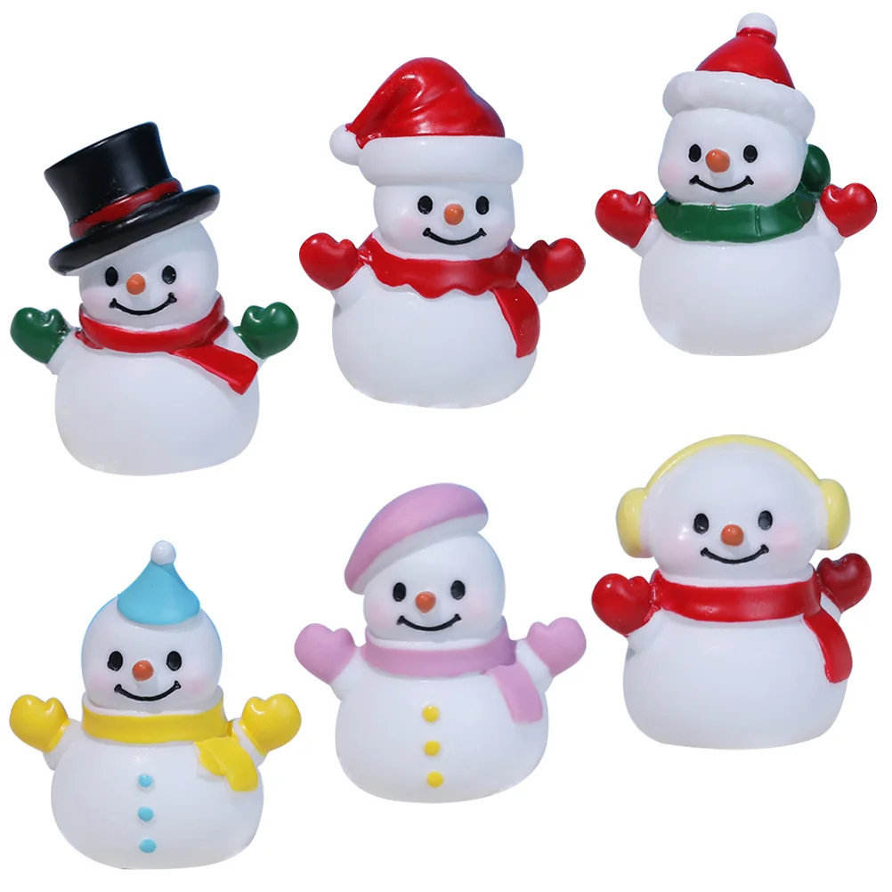6 pçs resina em miniatura boneco de neve decoração de natal durável pequena estátua para desktop decoração casa boneco de neve estatueta