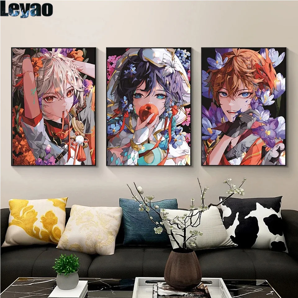 Anime Game Genshin Impact diamond Painting Cartoon Characters Floral Pictures Wall Art full drill Embroidery Cross Stitch decor