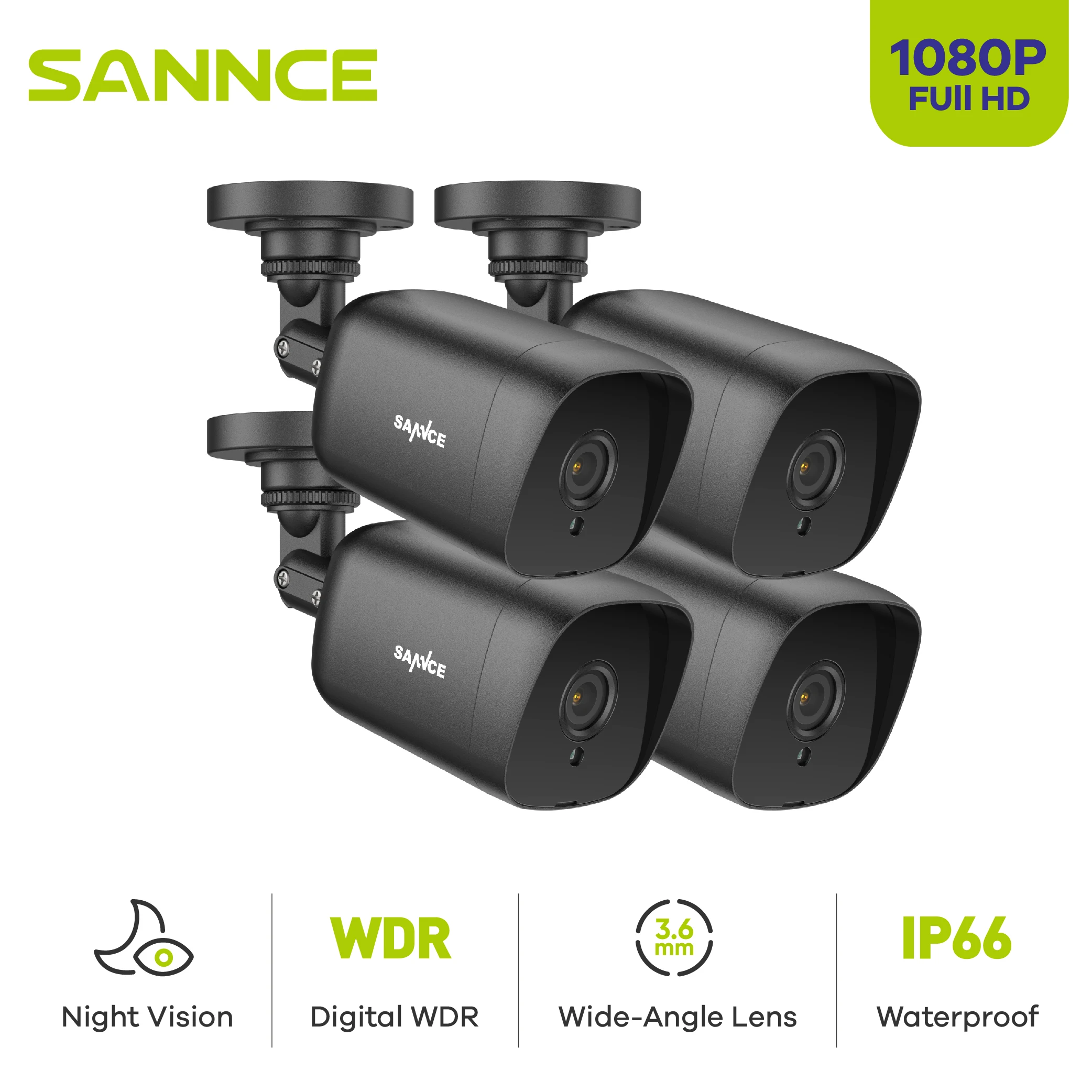 SANNCE 1080P HD 2PCS 4PCS Outdoor Bullet Weatherproof TVI Cameras Home Video Security Cameras Kit CCTV Surveillance Smart IR Kit