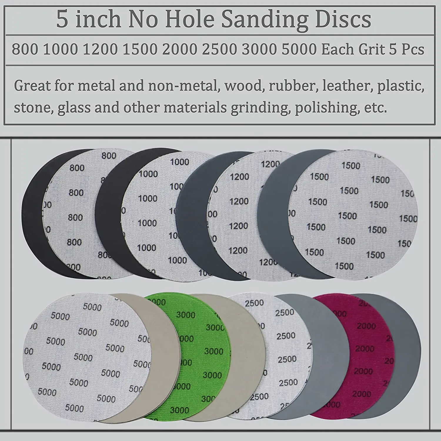 40PCS 5 inch No Hole Wet Dry Sanding Discs 800-5000 Grit Sandpaper Compatible for Random Orbital Sanders