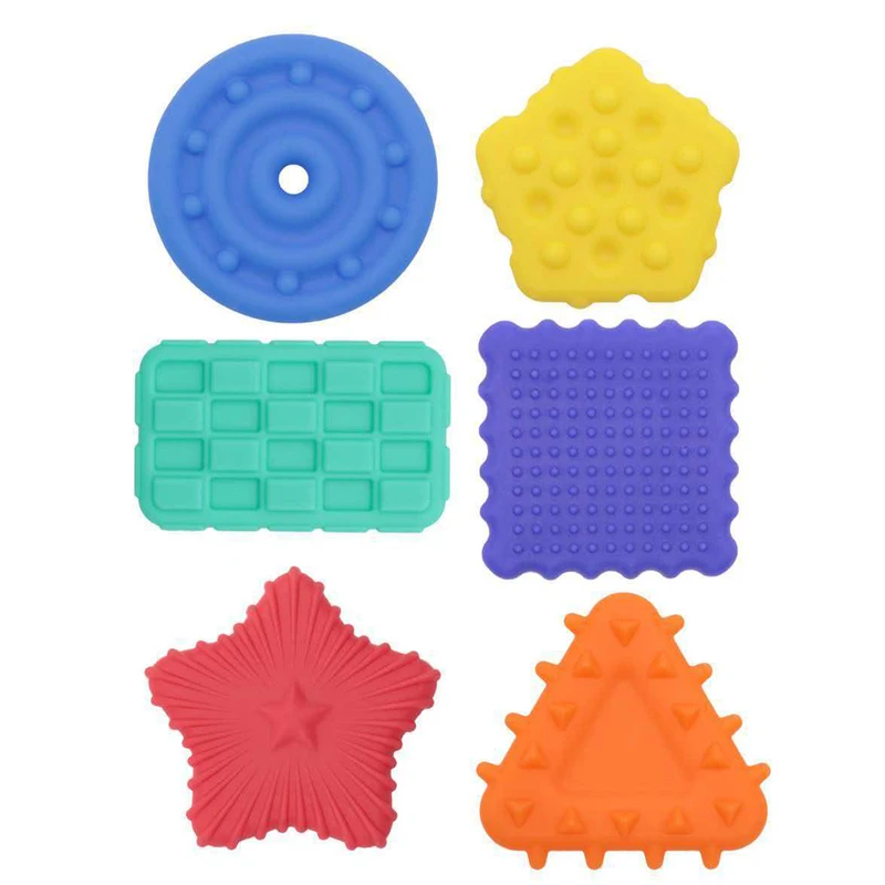 6PCS Silicone Textured Shapes Learning Fidget Sensory Worry Stones For Kids Calming Down Anxiety Stress Relief Toys Gifts
