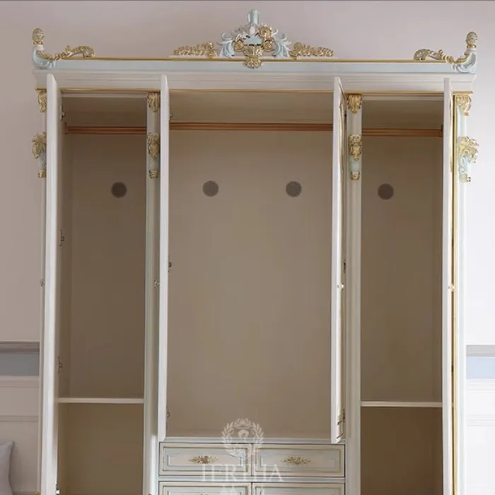 French luxury painted solid wood sticker gold foil carved villa cabinet