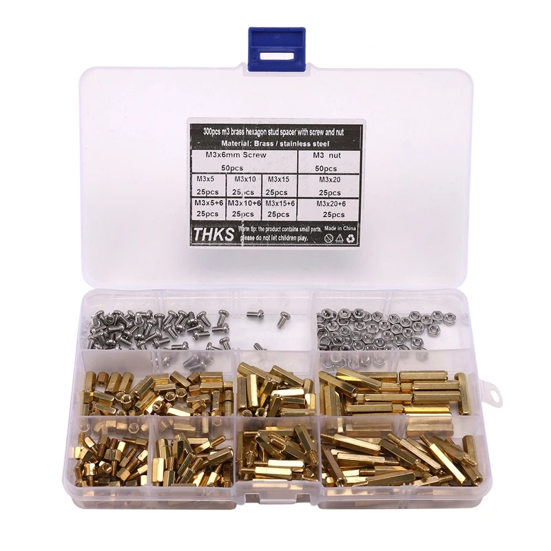 New 300Pcs M3 Copper Male Female Hex Standoff Pillar Board Mount PCB Hexagon Motherboard Spacer Bolt Screw Nut Set Assortment Ki