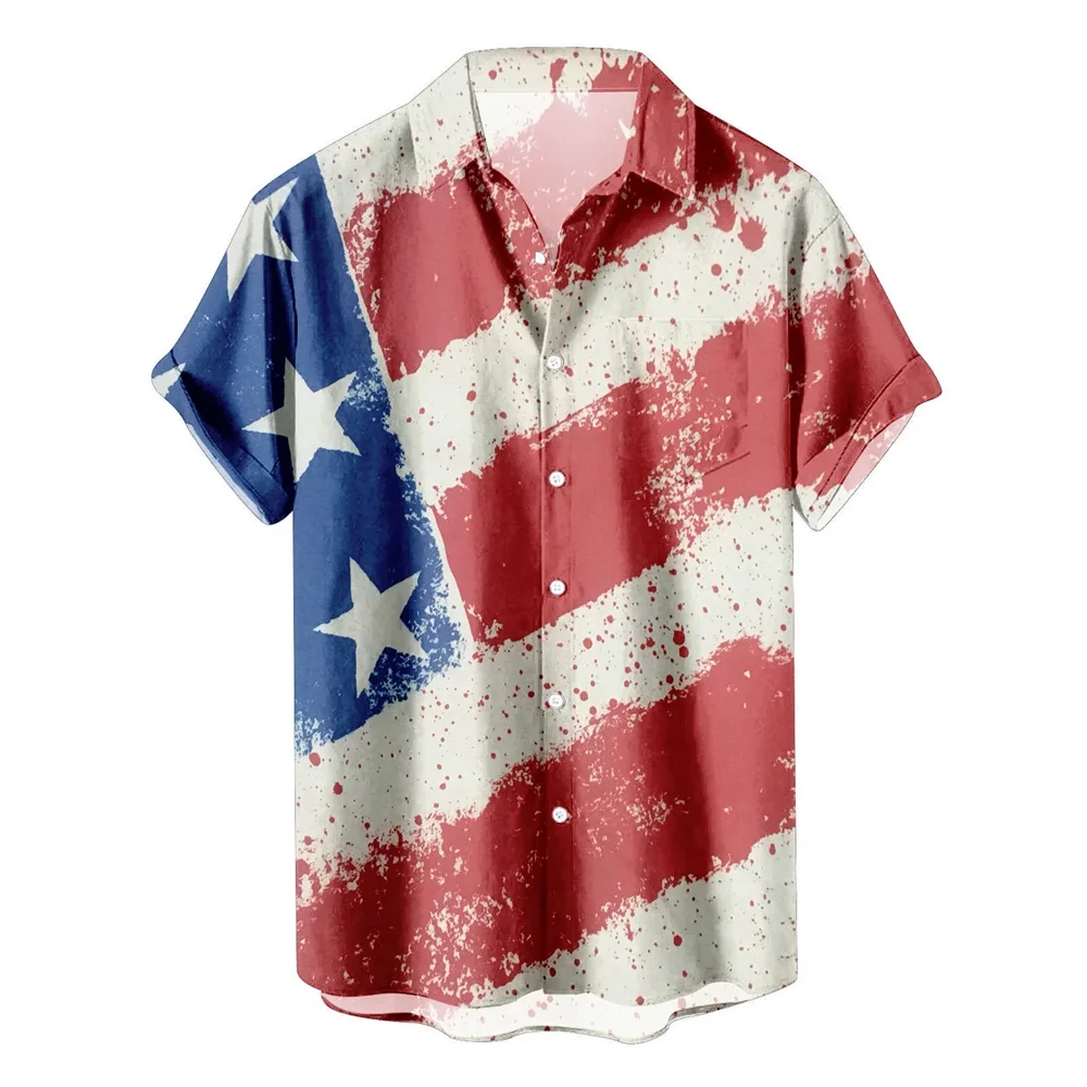 Camisa havaiana masculina e feminina impressa em 3D, camisas de praia casuais para férias de verão, blusa de manga curta infantil, bandeira americana