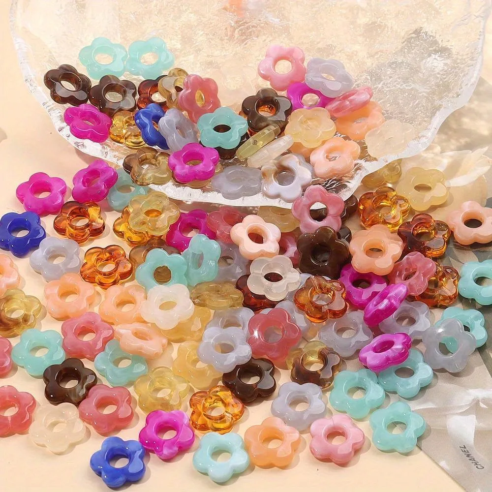 100/300pcs Multicolored Hollow Flower Shaped Beads, DIY Earrings Bracelets Making, Valentine's Day, Mother's Day Christmas Gifts