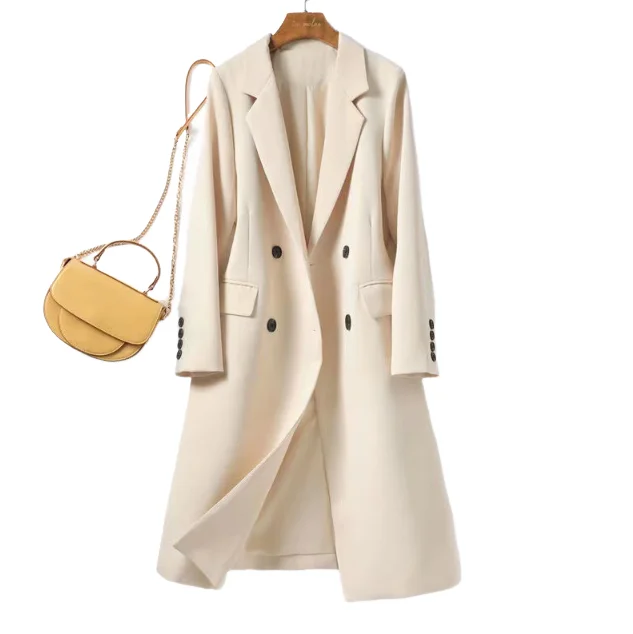 Cappotto di lana urbano da donna Autunno Inverno Manica lunga Colletto dentellato solido Giacca doppiopetto Giacca da donna Midi Office Lady