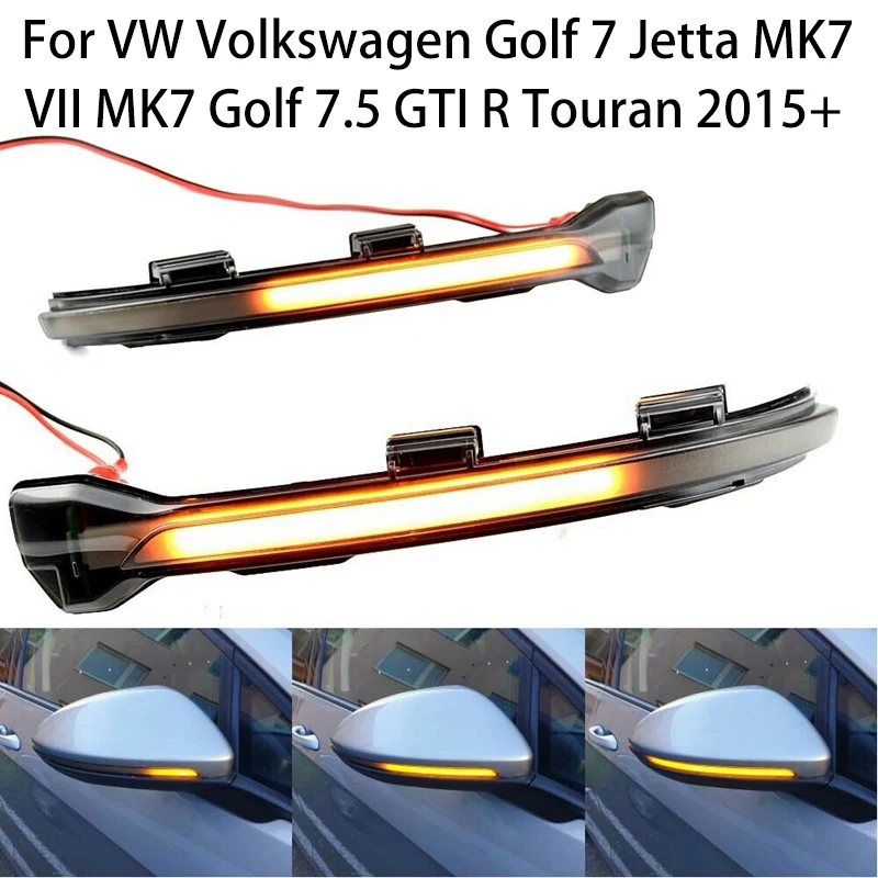 

For VW Golf 7/7.5 Jetta MK7 GTI Touran LED Dynamic Car Side Mirror Turn Signal Lights Smoked Housing Blue/Yellow Flowing Light