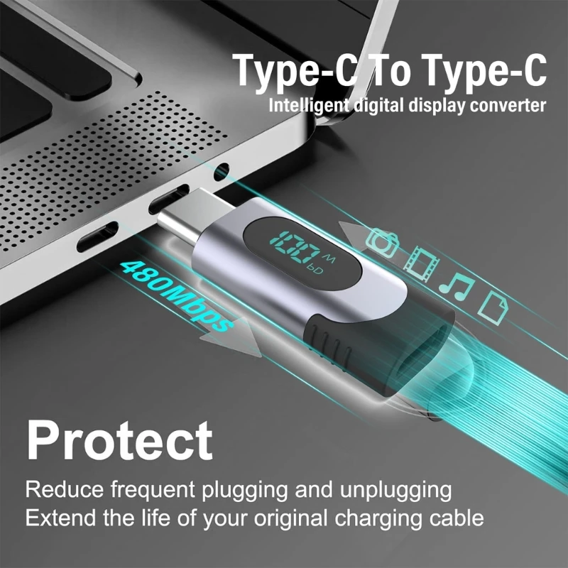 Adattatore estensione USB C con display Ricarica rapida trasmissione dati Estensori USB C per telefoni, tablet, laptop