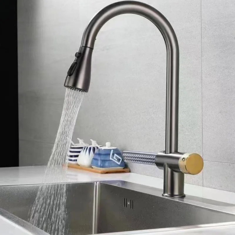 Waterfall Faucet Kitchen Sink Basin Bowl Mixer Hot Cold Pull out Water Tap Watering Faucet