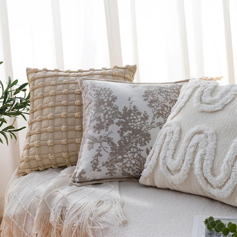 French cream style pillow cover chenille jacquard pillow pillow sofa cushion ethnic model room decorative cushion