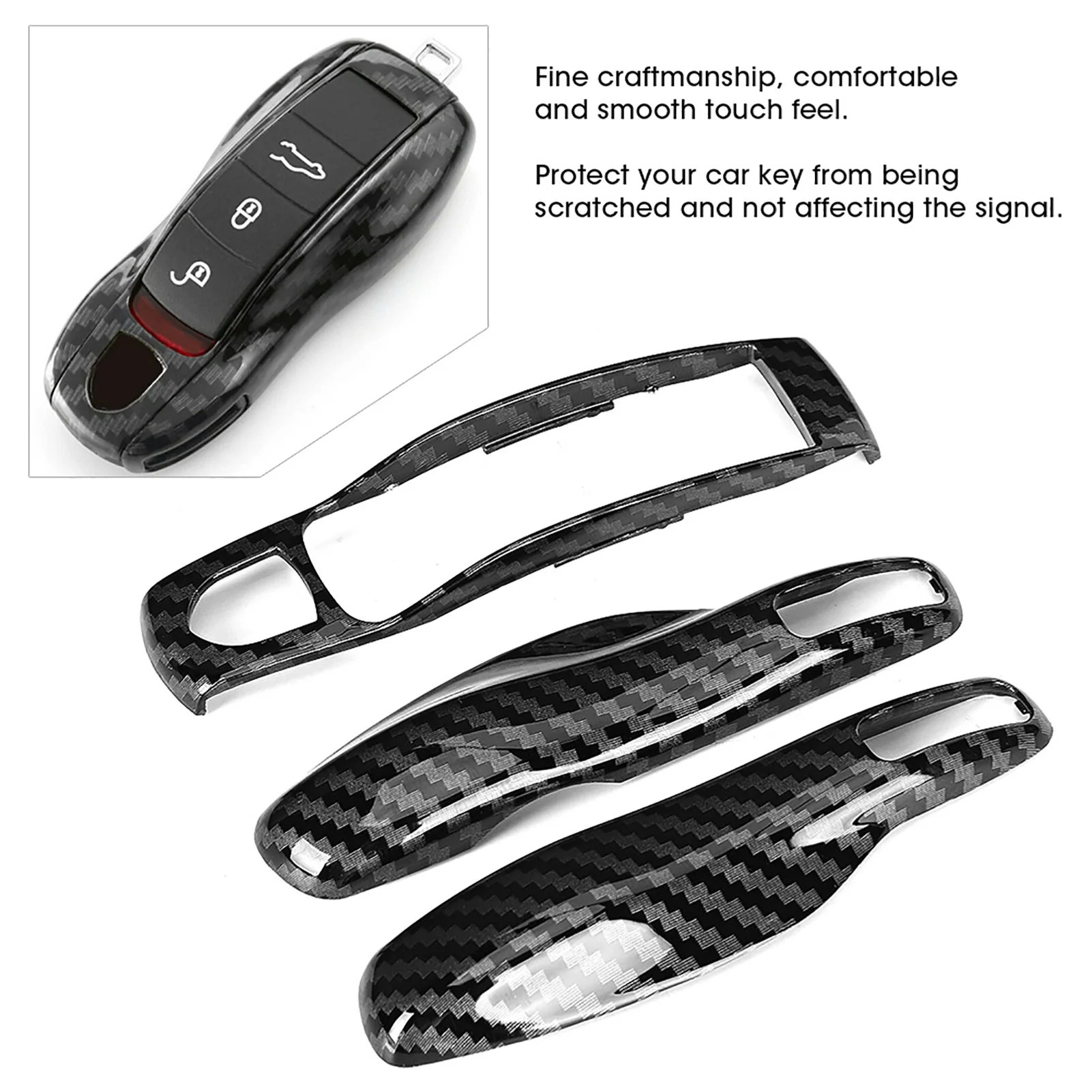 

3pcs/set Carbon Car Key Trim Cover For Porsche Macan Panamera Boxster Cayman Cayenne Carrera Spyder Remote Key Cover Key Case