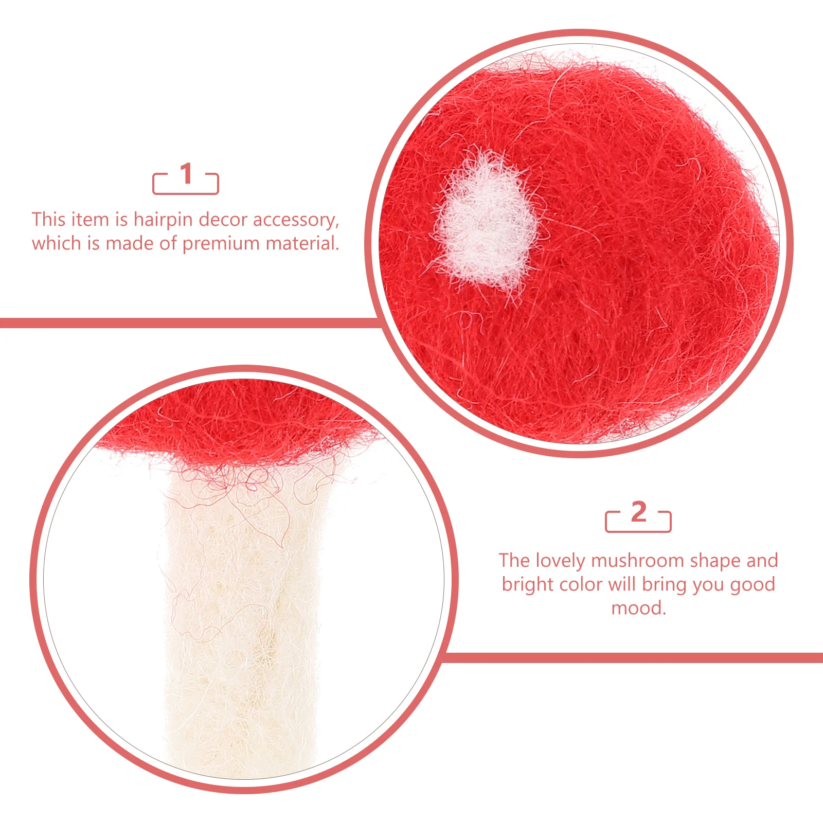 

6Pcs Mushroom DIY Handmade Ornaments Felt Brooch Hairpin Decorations Creative Accessories for Phone Case Crafting