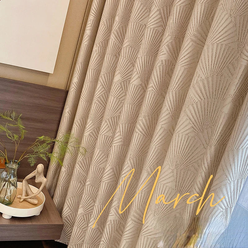 

Custom Size Simple Shell Pattern Jacquard Curtain Customized New Chinese Style High-end Villa Living Room Bedroom Floor Curtains