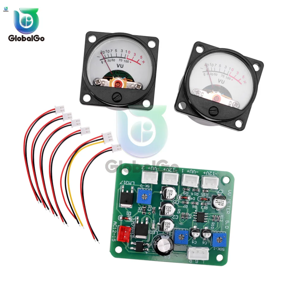 VU Meter Driver Board DB Level Meter Power Amplifier Meter Driver Board with Dual Meters AC/DC12-15V