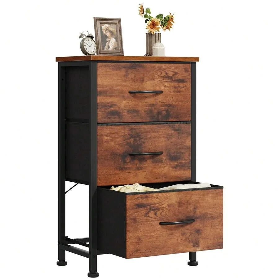 Sweetcrispy 3 Drawer Dresser For Bedroom, Small Night Stand Chest Of Drawers Bedside Table With Metal Frame, Removable Fabric B