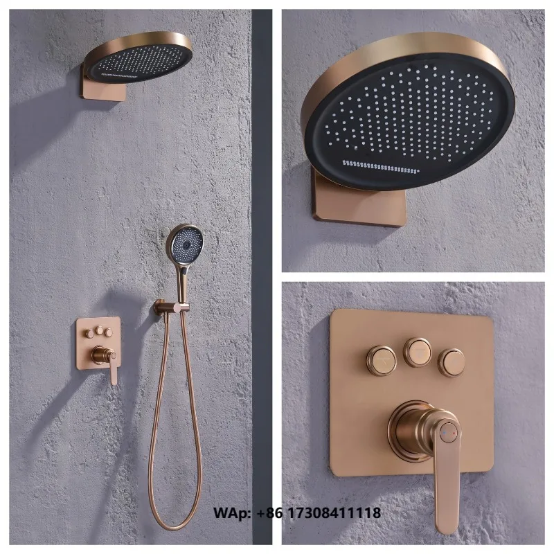 Factory Direct Brushed Button Shower Faucet Ceramic Valve Core Rain Soft Hotel Use Concealed Bath Shower Pack Full Set