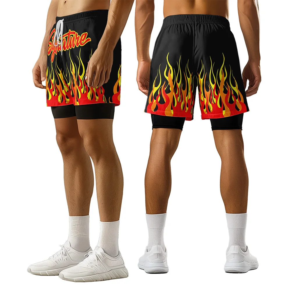 

Straight Tube Flame Design Summer High Street Style 3D Premium Print Casual trend Alphabet Orange Sports basketball style shorts