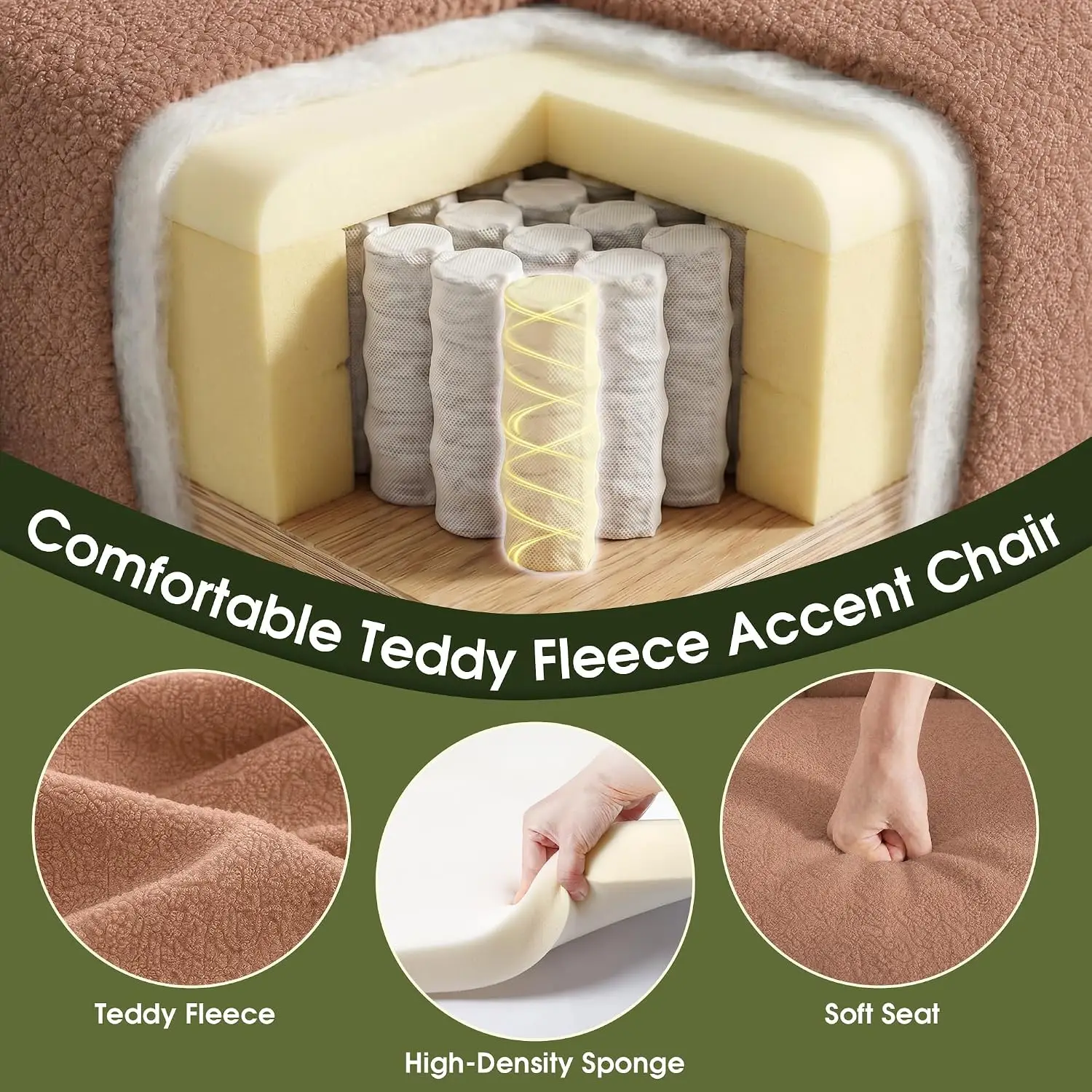 Teddy Fleece Barrel Accent Chair with Storage Ottoman, Khaki, Customized