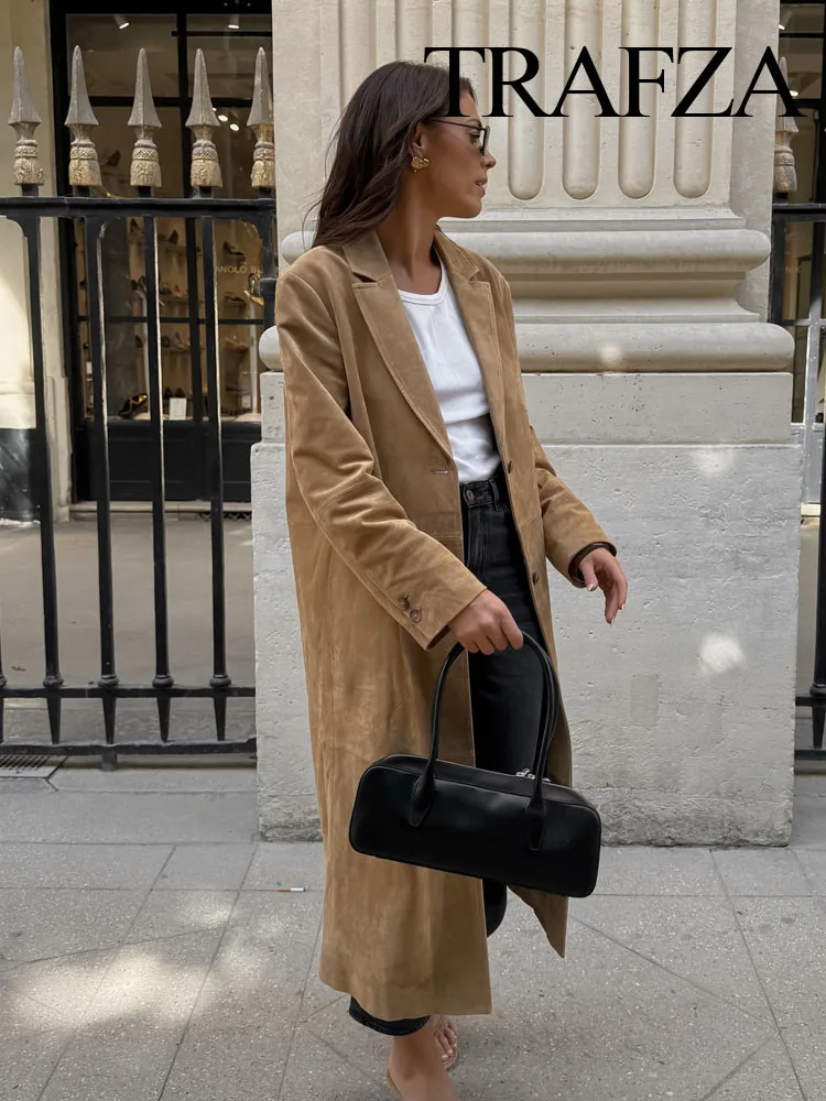 

HH Women Autumn Winter Coat Single-Breasted Lapel Long Jacket Female New Fashion Solid Long Sleeves Casual Loose Outwear