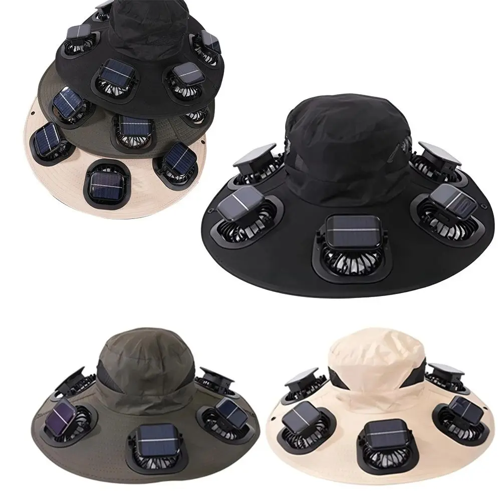New 6 Fans Solar Fan Hat Breathable UV Protection Fan Visor Cap Wide Brim Solar Powered Solar Sun Cap Outdoor Hiking