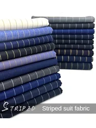 Autumn Striped Suit Fabric By Meters for Needlework Coat Pants Skirt Diy Sewing Cloth Anti-wrinkle Comfortable Soft Black Blue