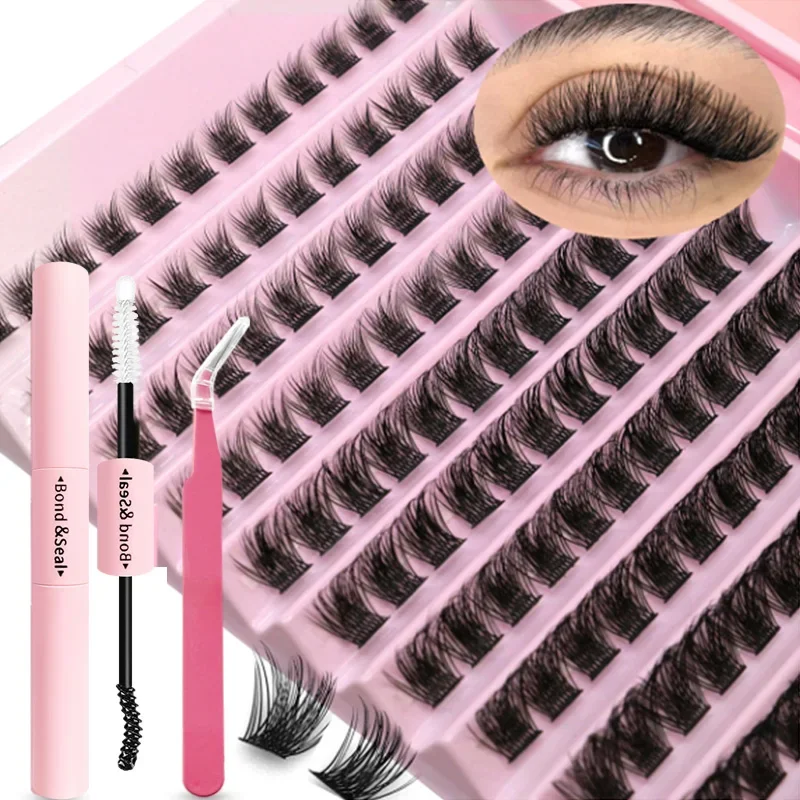 DIY Wimpernverlängerungs-Set Einzelwimpern Cluster-Mix Wimpernbüschel mit Wimpernkleber und Versiegelung sowie Wimpernzubehör