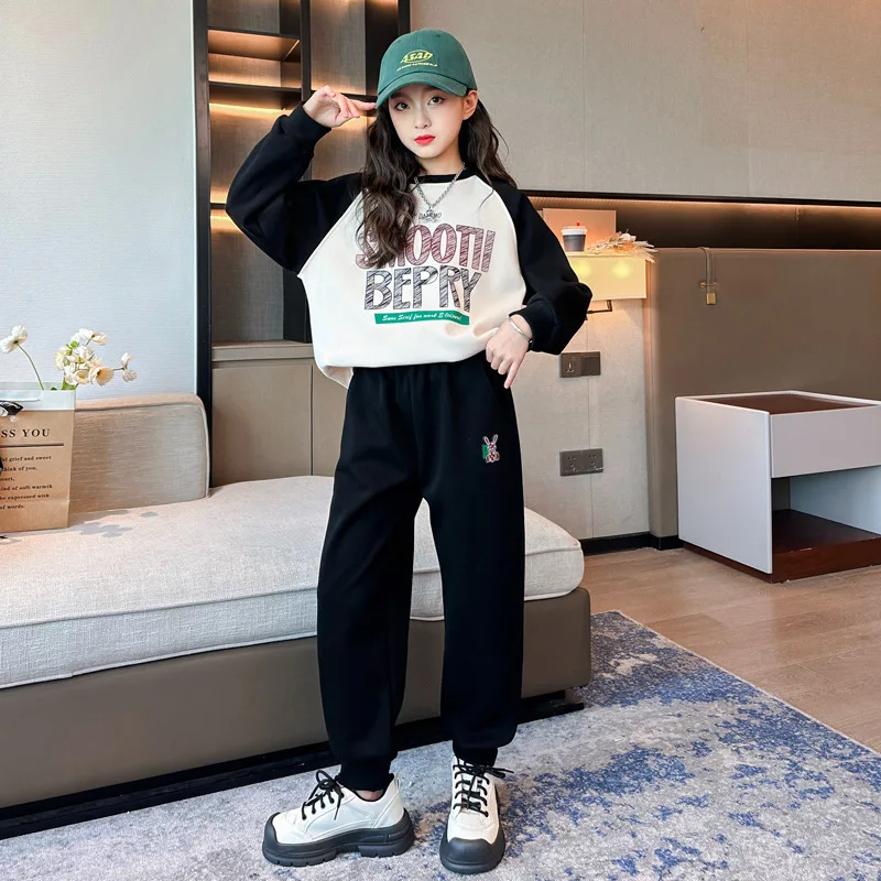 

2025 teenager girls Suit winter autumn Clothes letters sweatshirt print + Ankle-tied Pants tracksuit 4 6 8 10 12 Year Child set