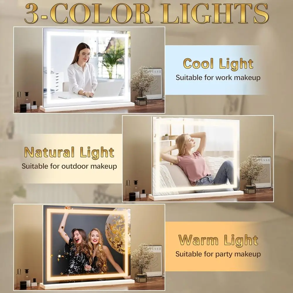 مرآة زينة LED مقاس 18 × 23 بوصة مع تحكم باللمس، ضوء قابل للتعتيم بثلاثة ألوان للمكياج والخلع الملابس #3