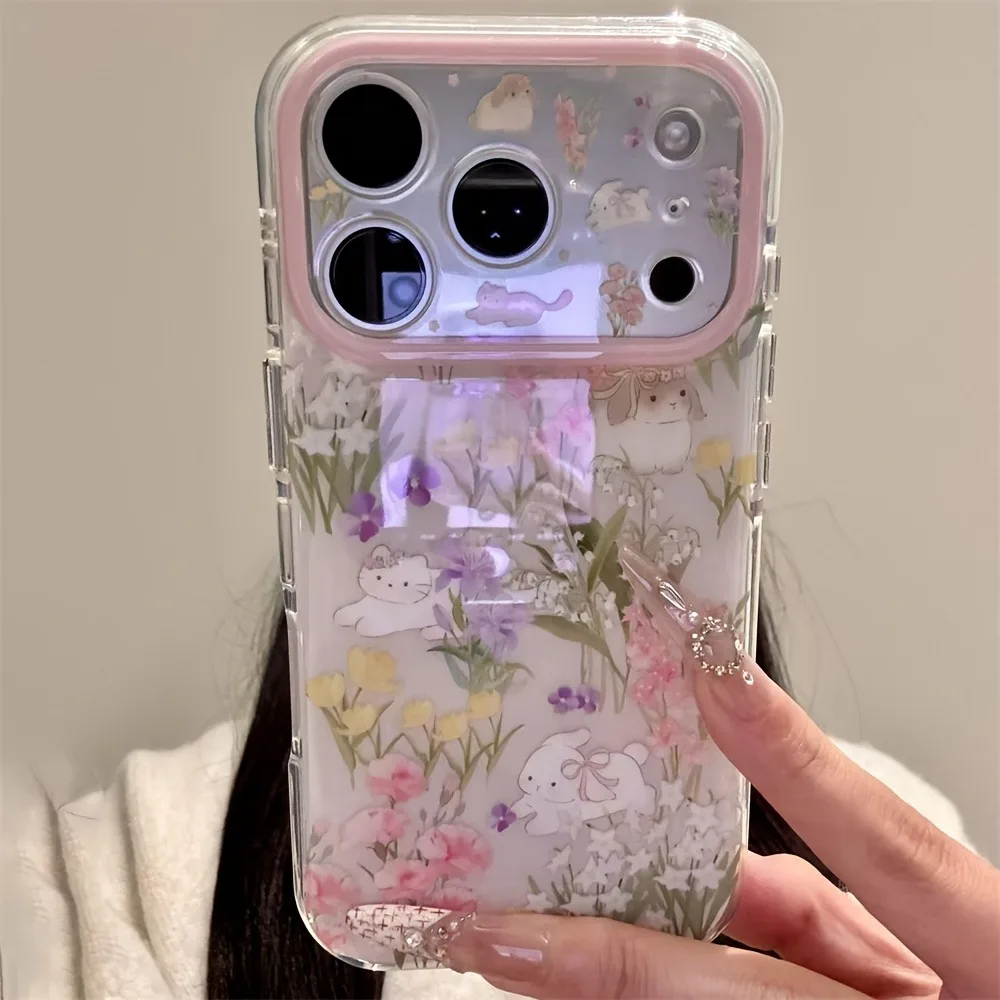 Cute Cat Colorful Flower Protection Phone Case For iPhone 17 18 Pro Max 16 15 14 13 12 11 Pro Max Stylish Shockproof Back Cover