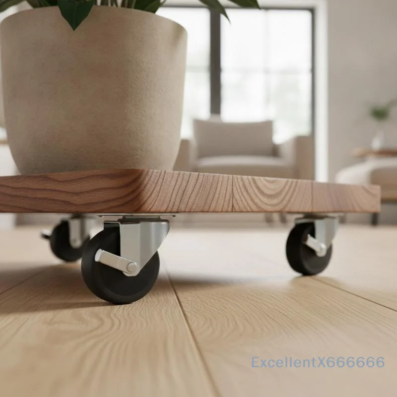 Wood Plant Caddy With Wheels Square Rolling Flower Pot Mover Heavy Duty Wooden Planter Tray For Indoor Outdoor Garden Use