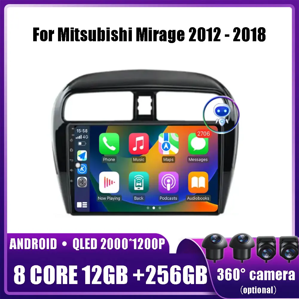 

Android 14 for Mitsubishi Mirage 2012 - 2018 Car Multimedia Player Head Unit Stereo GPS Navigation BT WIFI DVD 2 din