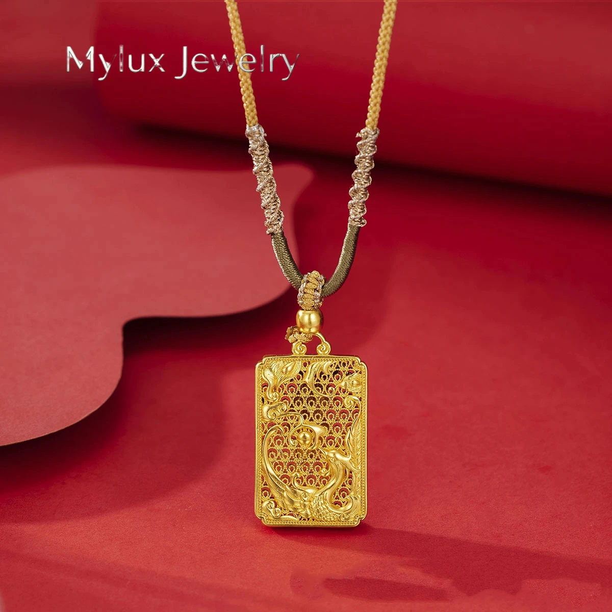 Mylux Jewelry Gold store 24K real gold dragon and phoenix pendant phoenix brand au9999 pure gold rope couple necklace